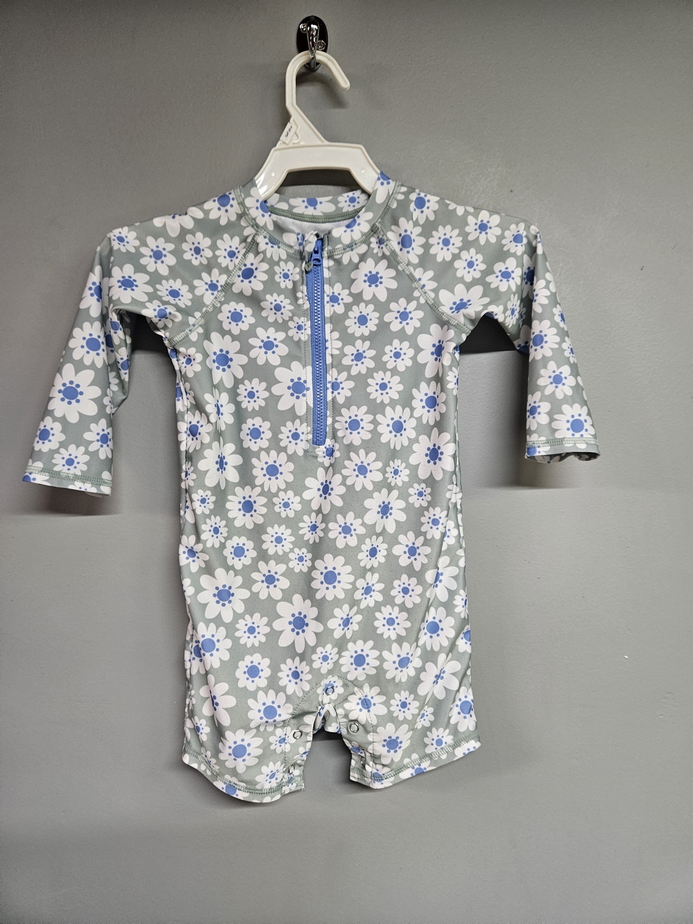 Girls 12 Month Green Floral Long Sleeve One-Piece  Rash Guars Swimsuit